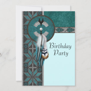 Invitación Fiesta de cumpleaños azul turquesa nativo american