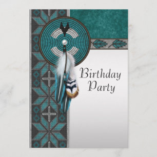Invitación Fiesta de Cumpleaños Azul Turquesa Nativo American
