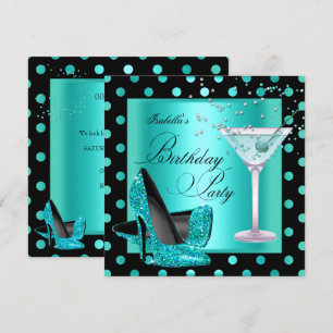 Invitación Fiesta de Cumpleaños Azul Turquesa Negro