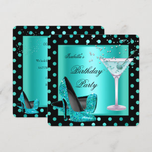 Invitación Fiesta de Cumpleaños Azul Turquesa Negro 2