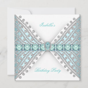 Invitación Fiesta de Cumpleaños AZUL TURQUESA Plata Blanco Di