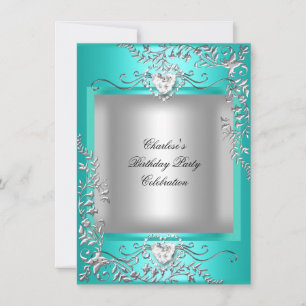 Invitación Fiesta de Cumpleaños Azul Turquesa Plateado