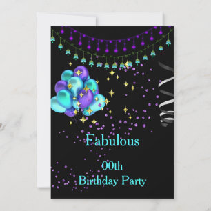 Invitación Fiesta de Cumpleaños Azul Turquesa Púrpura Fabulos