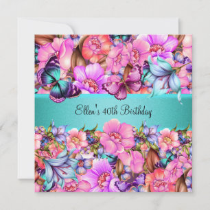 Invitación Fiesta de Cumpleaños Azul Turquesa Rosa Azul Marip