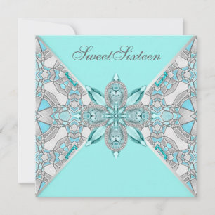 Invitación Fiesta de cumpleaños azul turquesa Sweet Sixteen