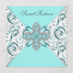 Invitación Fiesta de cumpleaños azul turquesa Sweet Sixteen