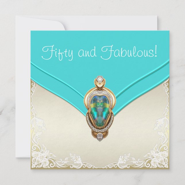 Invitación Fiesta de cumpleaños azul turquesa y dorado (Anverso)