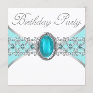 Invitación Fiesta de cumpleaños azul turquesa y plata