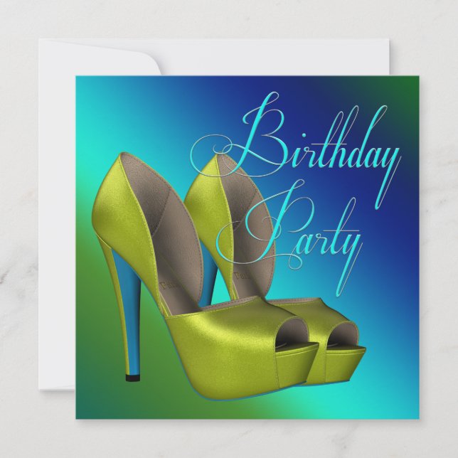 Invitación Fiesta de Cumpleaños Azul Turquesa y Verde Lima (Anverso)