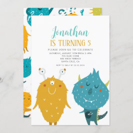 Invitación Fiesta de cumpleaños azul y amarillo para pequeños