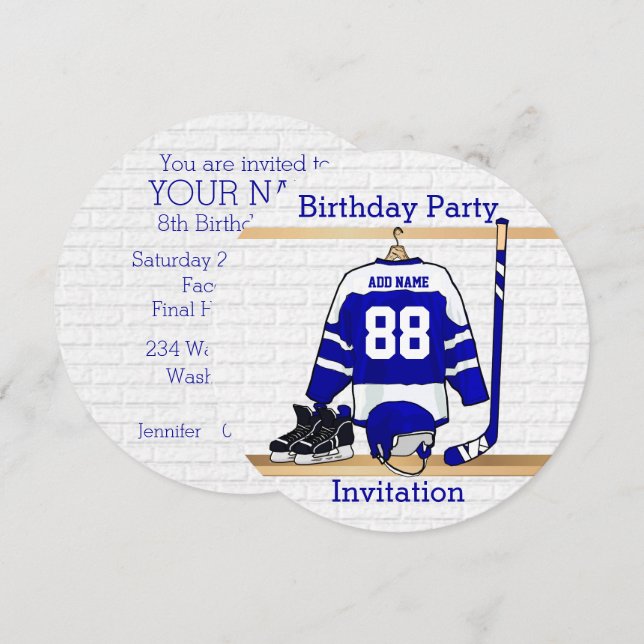 Invitación Fiesta de cumpleaños azul y blanca del jersey del (Anverso / Reverso)