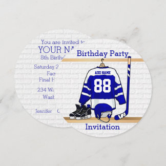 Invitación Fiesta de cumpleaños azul y blanca del jersey del