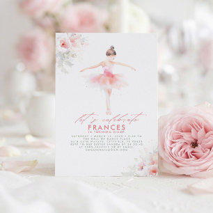 Invitación Fiesta de Cumpleaños Bailarina Ballet Floral Rosa