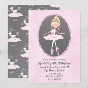 Invitación Fiesta de Cumpleaños Bailarina de Pink & Grey Cout