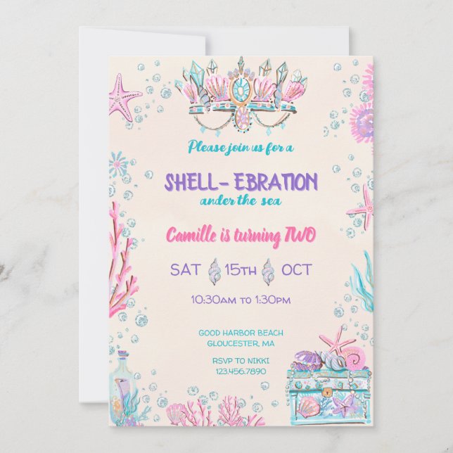 Invitación Fiesta de cumpleaños bajo el mar (Anverso)