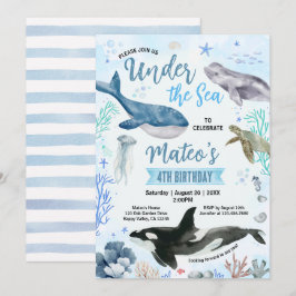 Invitación Fiesta de Cumpleaños Bajo El Mar Acuarela Dibujada