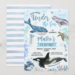 Invitación Fiesta de Cumpleaños Bajo El Mar Acuarela Dibujada