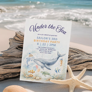 Invitación Fiesta de Cumpleaños Bajo el Mar Ballena y Animale
