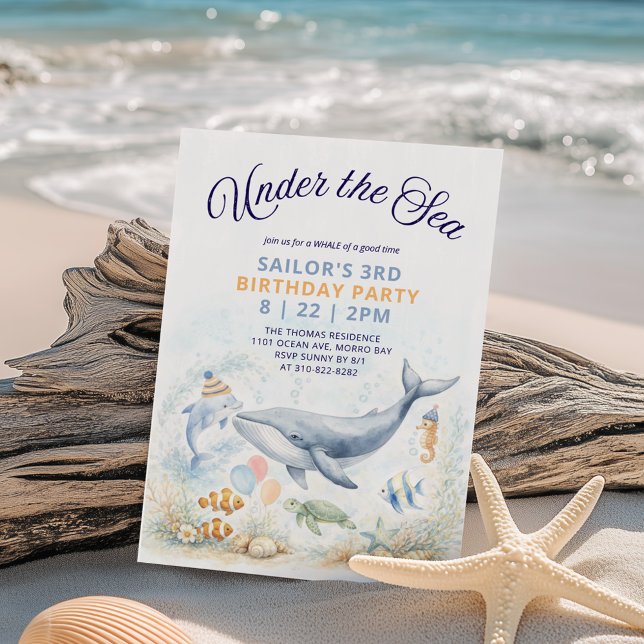Invitación Fiesta de Cumpleaños Bajo el Mar Ballena y Animale (Subido por el creador)