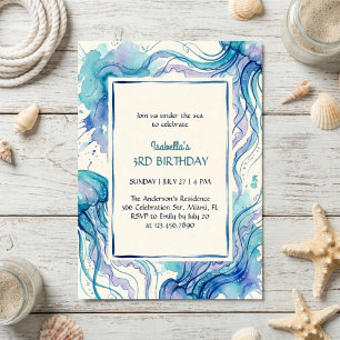 Invitación Fiesta de Cumpleaños bajo el Mar con Medusas en el