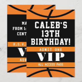 Invitación Fiesta de Cumpleaños Baloncesto Negro Naranja