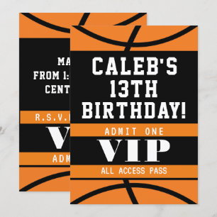 Invitación Fiesta de Cumpleaños Baloncesto Negro Naranja