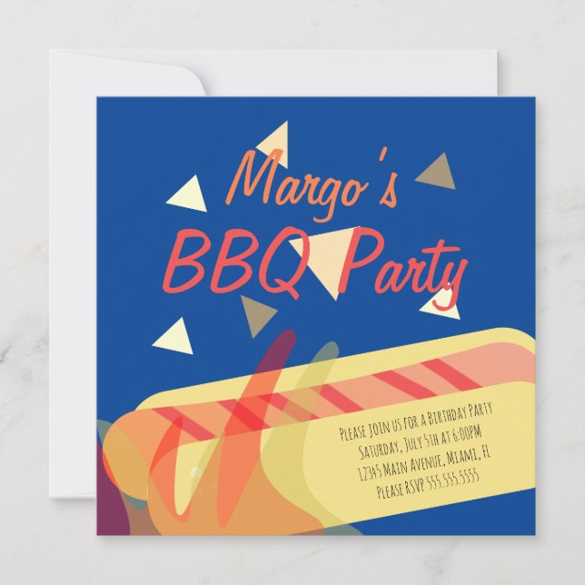 Invitación Fiesta de Cumpleaños BBQ Parrillada de Hotdog (Anverso)