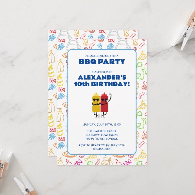 INVITACIÓN FIESTA DE CUMPLEAÑOS BBQ PERSONALIZABLE (Anverso/Reverso In Situ)