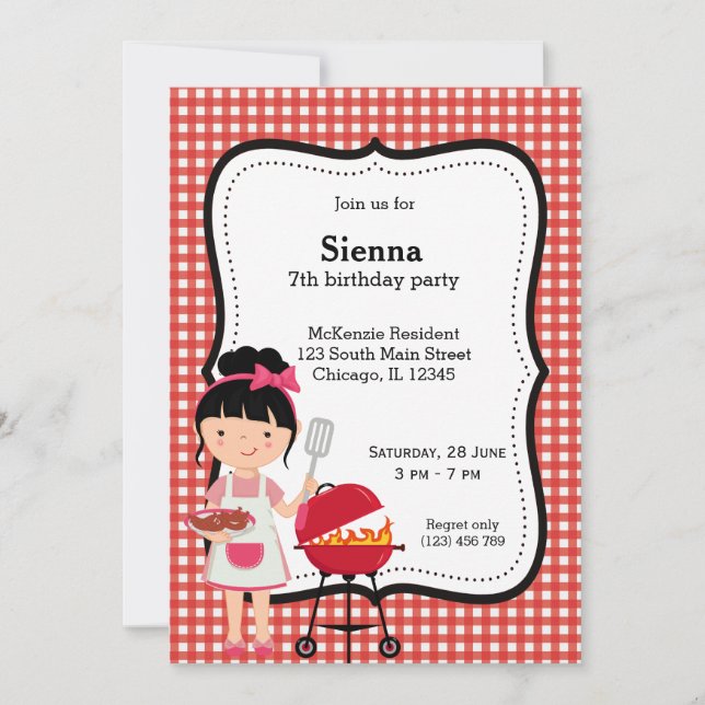 Invitación Fiesta de cumpleaños BBQ (rojo) (Anverso)