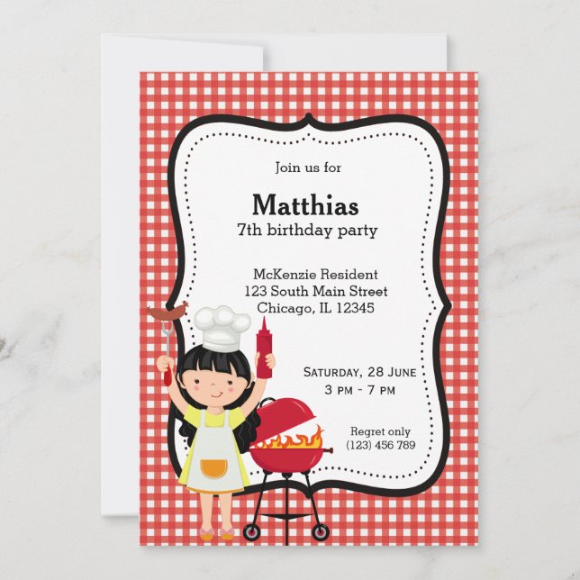 Invitación Fiesta de cumpleaños BBQ (rojo) (Anverso)