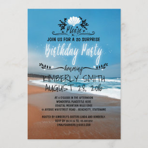 Invitación Fiesta de cumpleaños Beach Whimsical y Blue Seasid