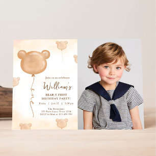 Invitación Fiesta de cumpleaños beary primero con globo de os