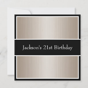 Invitación Fiesta de cumpleaños Beige finas franjas negro y b