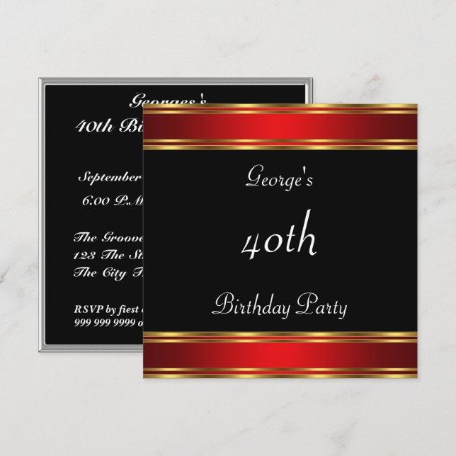 Invitación Fiesta de cumpleaños Black Red  Black Red (Anverso / Reverso)