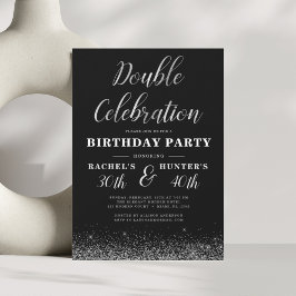 Invitación Fiesta de cumpleaños Black Silver de doble celebra