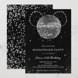 Invitación Fiesta de Cumpleaños Black Silver Disko