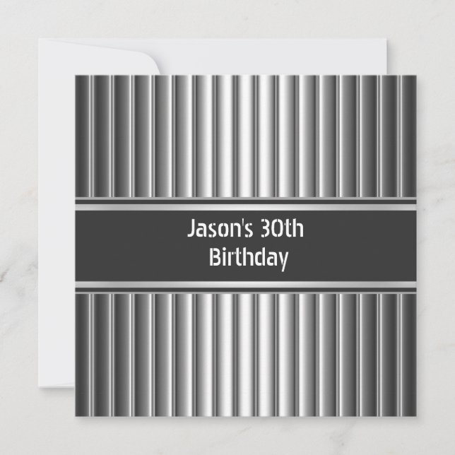 Invitación Fiesta de cumpleaños Black Silver hombres 30 (Anverso)