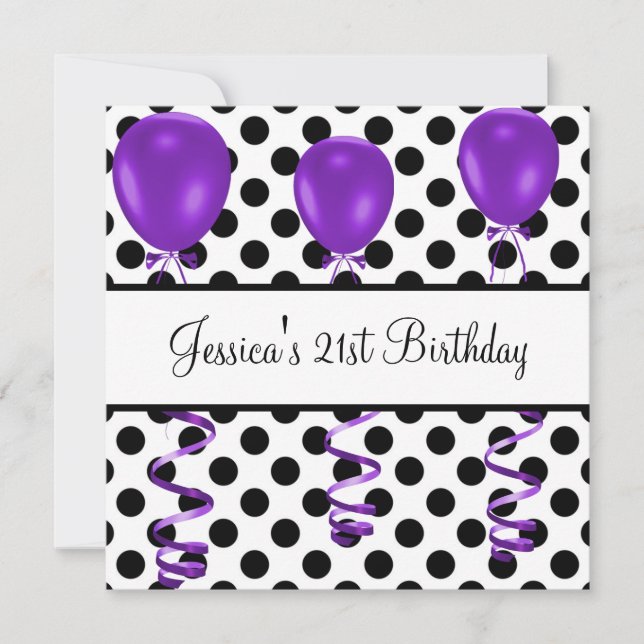 Invitación Fiesta de cumpleaños Black & White Spots Purple Ba (Anverso)