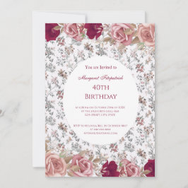 Invitación Fiesta de cumpleaños blanco de las flores rosadas