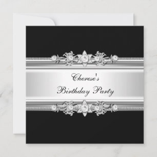 Invitación Fiesta de Cumpleaños Blanco Negro Imagen de Joyas 