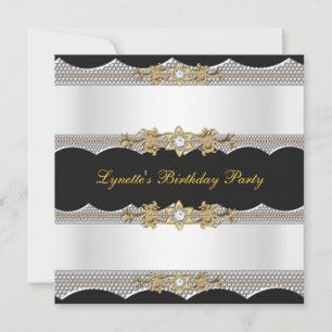 Invitación Fiesta de Cumpleaños Blanco Oro Negro Plata Diaman