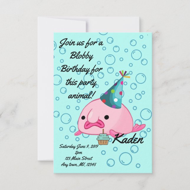 Invitación Fiesta de cumpleaños Blobfish (Anverso)