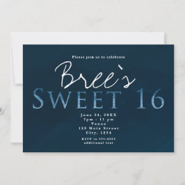 Invitación Fiesta de cumpleaños Blue SWEET 16 Chic Elegante