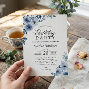 Invitación Fiesta de cumpleaños Bohemian Dusty Blue Floral