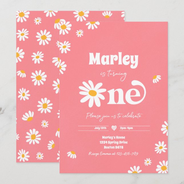 Invitación Fiesta de cumpleaños Bohemian Floral 1er cumpleaño (Anverso / Reverso)