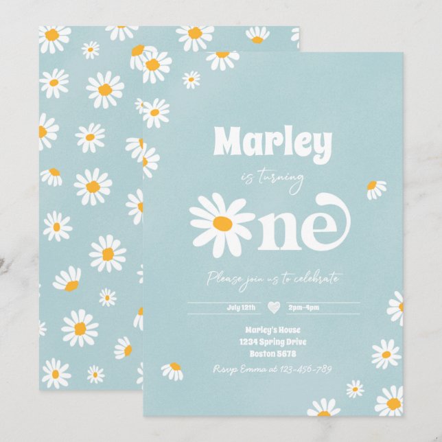 Invitación Fiesta de cumpleaños Bohemian Floral 1er cumpleaño (Anverso / Reverso)