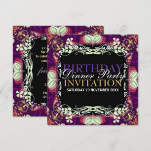 Invitación Fiesta de Cumpleaños Bohemio Morado Evento de Cena