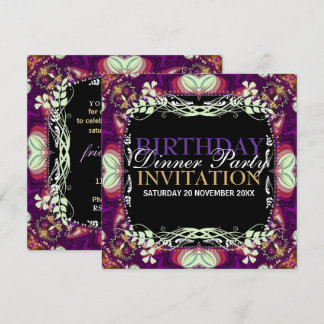 Invitación Fiesta de Cumpleaños Bohemio Morado Evento de Cena