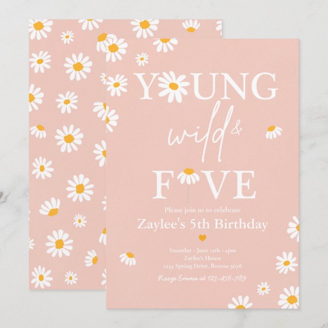 Invitación Fiesta de cumpleaños Bohmian Young Wild Y Cinco (Anverso / Reverso)