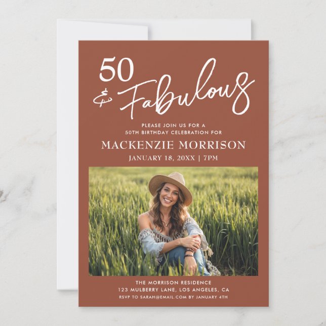 Invitación Fiesta de cumpleaños boho cincuenta y fabulosa (Anverso)